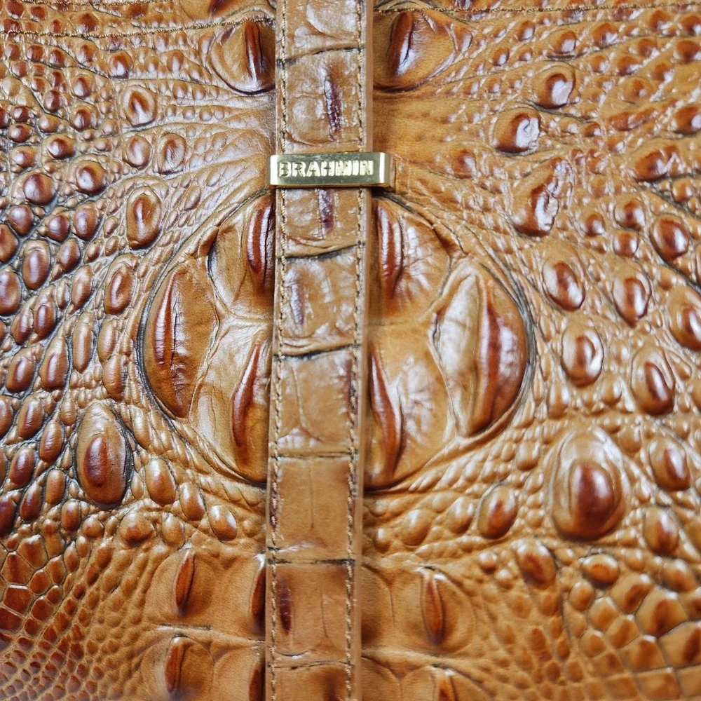 Brahmin All Day Tote Toasted Almond Croc Embossed Leather Large Shoulder Bag - Picture 4 of 14